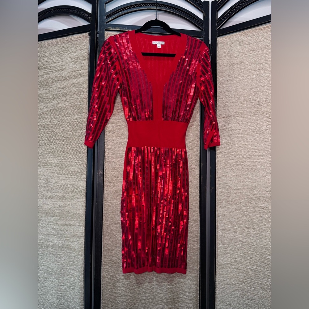 Eva Mendes for New York & Company Red Sequin Long Sleeve Dress
